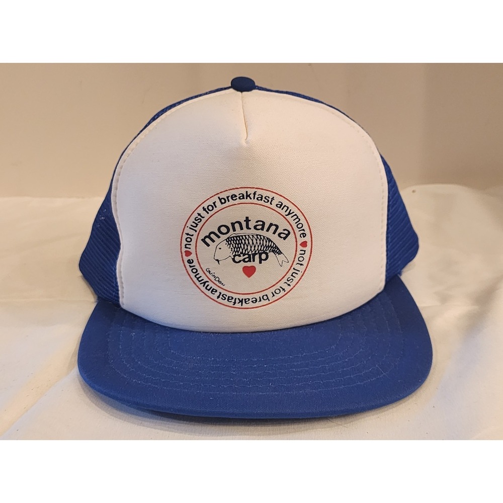 VTG Montana Carp Hat Snapback Blue Trucker Cap Mens Richard Guindon 90s Fishing